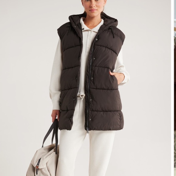 NEW Zella Longline Hooded Puffer Vest in Black Size XS - Picture 1 of 7